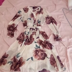 Floral Cream and Brown Dress